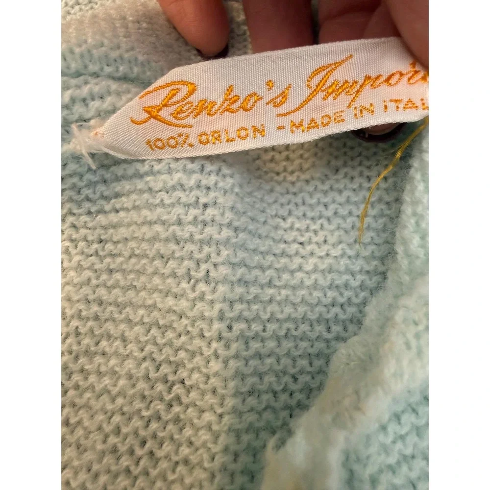 Vintage Renko's Imports Italy Baby Knit Set Blue Cardigan Pants‎ Bonnet Orlon